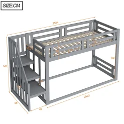 Lit Superposé - Lit enfant 90x200 cm avec Toît, Escalier Sécurisé et Structure Solide, Bois Massif et MDF, Couleur Gris><noscript><img data-lazyloaded=