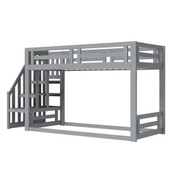Lit Superposé - Lit enfant 90x200 cm avec Toît, Escalier Sécurisé et Structure Solide, Bois Massif et MDF, Couleur Gris><noscript><img data-lazyloaded=