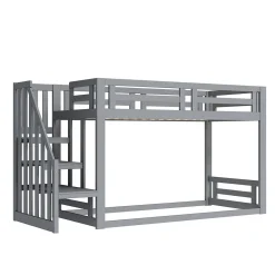 Lit Superposé - Lit enfant 90x200 cm avec Toît, Escalier Sécurisé et Structure Solide, Bois Massif et MDF, Couleur Gris><noscript><img data-lazyloaded=