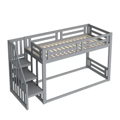 Lit Superposé - Lit enfant 90x200 cm avec Toît, Escalier Sécurisé et Structure Solide, Bois Massif et MDF, Couleur Gris><noscript><img data-lazyloaded=