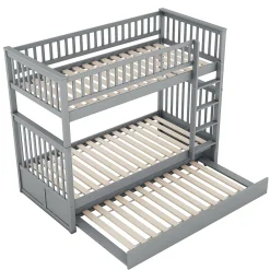 Okwish Lit Superposé 90 x 200 cm - Lit Gigogne avec Escalier - Pin + MDF - Sans Matelas - Gris*Enfant Lit Enfant