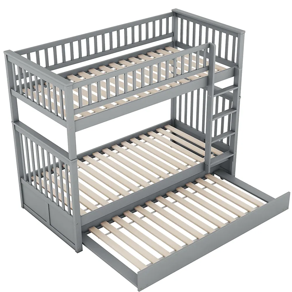 Okwish Lit Superposé 90 x 200 cm - Lit Gigogne avec Escalier - Pin + MDF - Sans Matelas - Gris*Enfant Lit Enfant