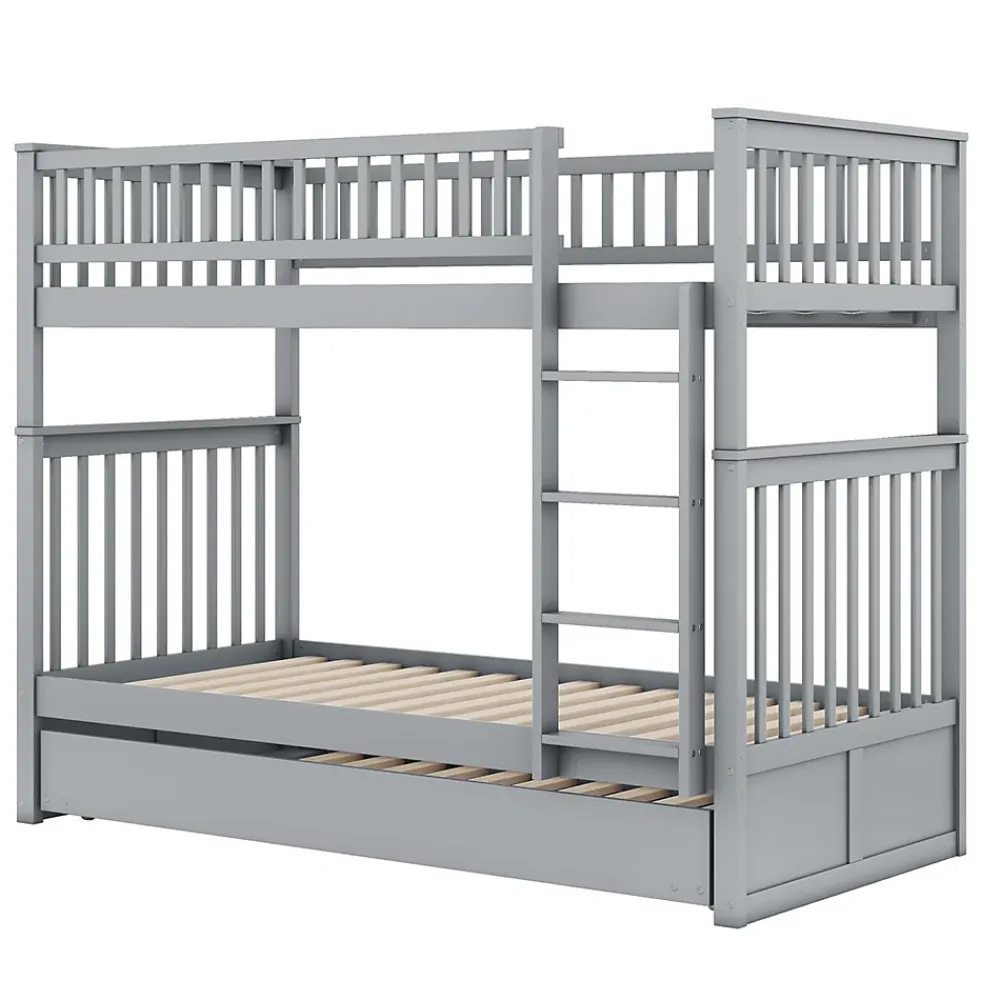 Okwish Lit Superposé 90 x 200 cm - Lit Gigogne avec Escalier - Pin + MDF - Sans Matelas - Gris*Enfant Lit Enfant