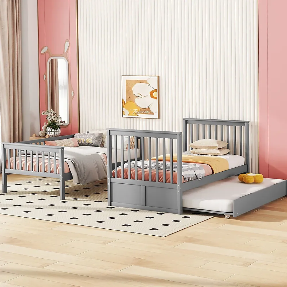 Okwish Lit Superposé 90 x 200 cm - Lit Gigogne avec Escalier - Pin + MDF - Sans Matelas - Gris*Enfant Lit Enfant