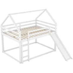 Okwish Lit Superposé 140 x 200 cm - Lit enfant avec Toboggan et Échelle - Pin + MDF - Sans Matelas - Blanc*Enfant Lit Enfant