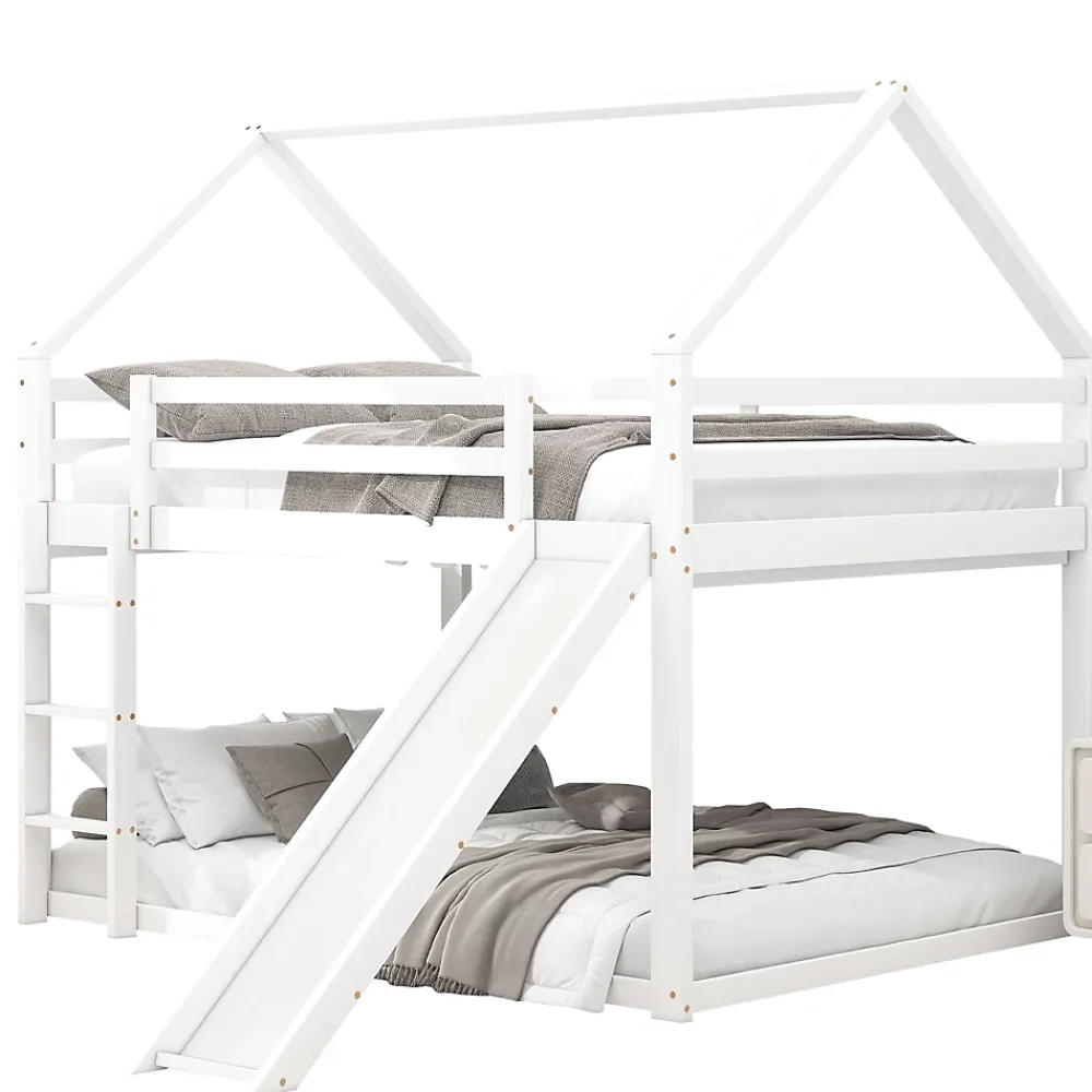 Okwish Lit Superposé 140 x 200 cm - Lit enfant avec Toboggan et Échelle - Pin + MDF - Sans Matelas - Blanc*Enfant Lit Enfant