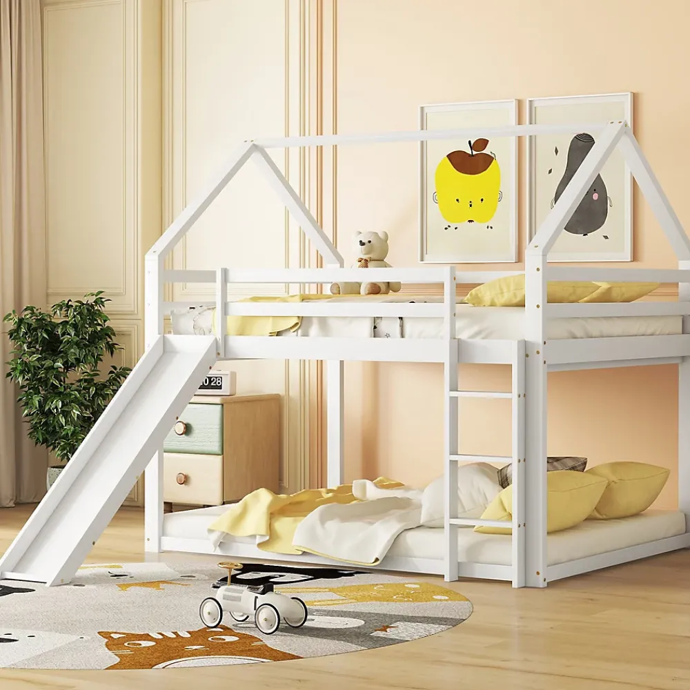 Okwish Lit Superposé 140 x 200 cm - Lit enfant avec Toboggan et Échelle - Pin + MDF - Sans Matelas - Blanc*Enfant Lit Enfant