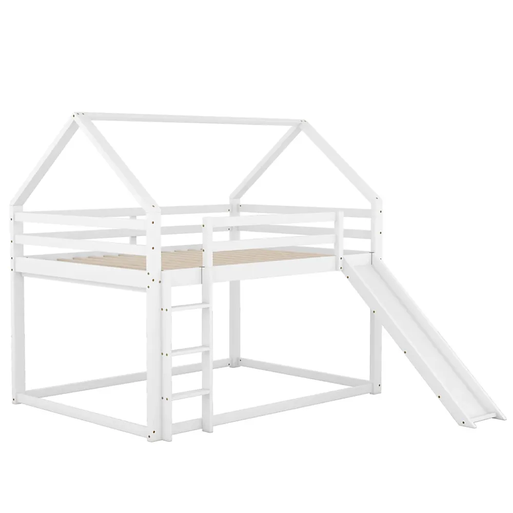 Okwish Lit Superposé 140 x 200 cm - Lit enfant avec Toboggan et Échelle - Pin + MDF - Sans Matelas - Blanc*Enfant Lit Enfant