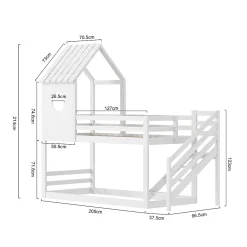 Simple Life Lit superposé, 90 x 200 cm, pour 2 enfants, avec escalier d'angle, lit mezzanine, avec fenêtre*Enfant Lit Enfant