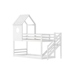 Simple Life Lit superposé, 90 x 200 cm, pour 2 enfants, avec escalier d'angle, lit mezzanine, avec fenêtre*Enfant Lit Enfant
