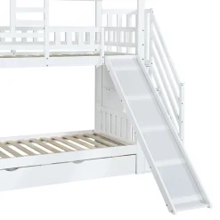 Lit superposé avec échelle, toboggan, fenêtres, sécurité, cadre bois, blanc, 90x200cm><noscript><img width=
