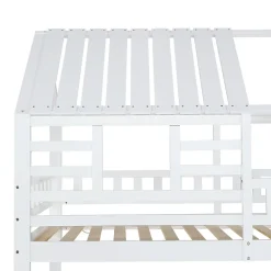 Lit superposé avec échelle, toboggan, fenêtres, sécurité, cadre bois, blanc, 90x200cm><noscript><img width=