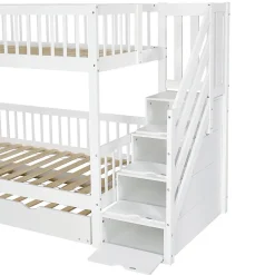 Lit superposé avec lit roulant, sécurité, échelle, cadre bois, 90x200,190cm, blanc><noscript><img width=
