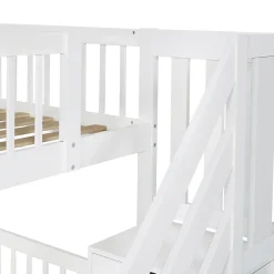 Lit superposé avec lit roulant, sécurité, échelle, cadre bois, 90x200,190cm, blanc><noscript><img width=