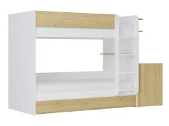 Lit superposé avec tiroir lit gigogne et 2 bureaux 3 x 90 x 190 cm - Coloris : Blanc et naturel + Matelas - DOMATI><noscript><img width=