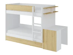 Lit superposé avec tiroir lit gigogne et 2 bureaux 3 x 90 x 190 cm - Coloris : Blanc et naturel + Matelas - DOMATI><noscript><img width=