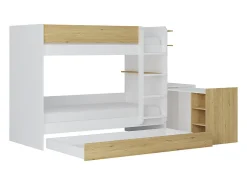 Lit superposé avec tiroir lit gigogne et 2 bureaux 3 x 90 x 190 cm - Coloris : Blanc et naturel + Matelas - DOMATI><noscript><img width=