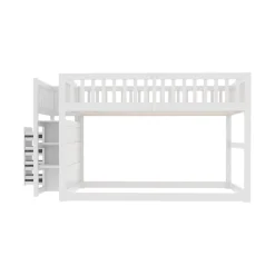 ProximaX Lit superposé bas Lit enfant 140 x 200 cm en bois avec compartiments de rangement ouverts et clôture, blanc*Enfant Lit Enfant