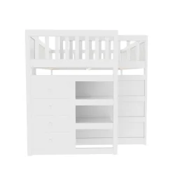 ProximaX Lit superposé bas Lit enfant 140 x 200 cm en bois avec compartiments de rangement ouverts et clôture, blanc*Enfant Lit Enfant