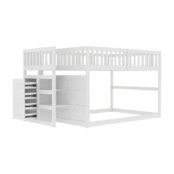 ProximaX Lit superposé bas Lit enfant 140 x 200 cm en bois avec compartiments de rangement ouverts et clôture, blanc*Enfant Lit Enfant