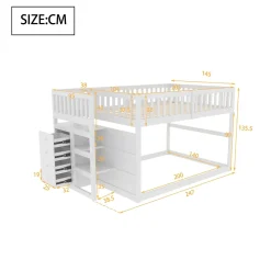 ProximaX Lit superposé bas Lit enfant 140 x 200 cm en bois avec compartiments de rangement ouverts et clôture, blanc*Enfant Lit Enfant