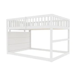 ProximaX Lit superposé bas Lit enfant 140 x 200 cm en bois avec compartiments de rangement ouverts et clôture, blanc*Enfant Lit Enfant