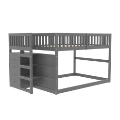 ProximaX Lit superposé bas Lit enfant 140 x 200 cm en bois avec compartiments de rangement ouverts et clôture, gris*Enfant Lit Enfant