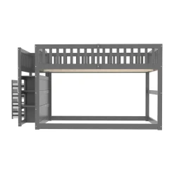 ProximaX Lit superposé bas Lit enfant 140 x 200 cm en bois avec compartiments de rangement ouverts et clôture, gris*Enfant Lit Enfant