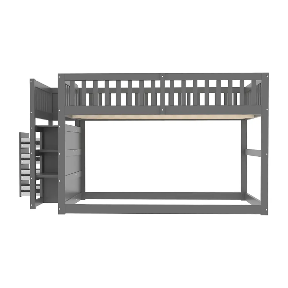 ProximaX Lit superposé bas Lit enfant 140 x 200 cm en bois avec compartiments de rangement ouverts et clôture, gris*Enfant Lit Enfant