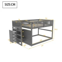 ProximaX Lit superposé bas Lit enfant 140 x 200 cm en bois avec compartiments de rangement ouverts et clôture, gris*Enfant Lit Enfant
