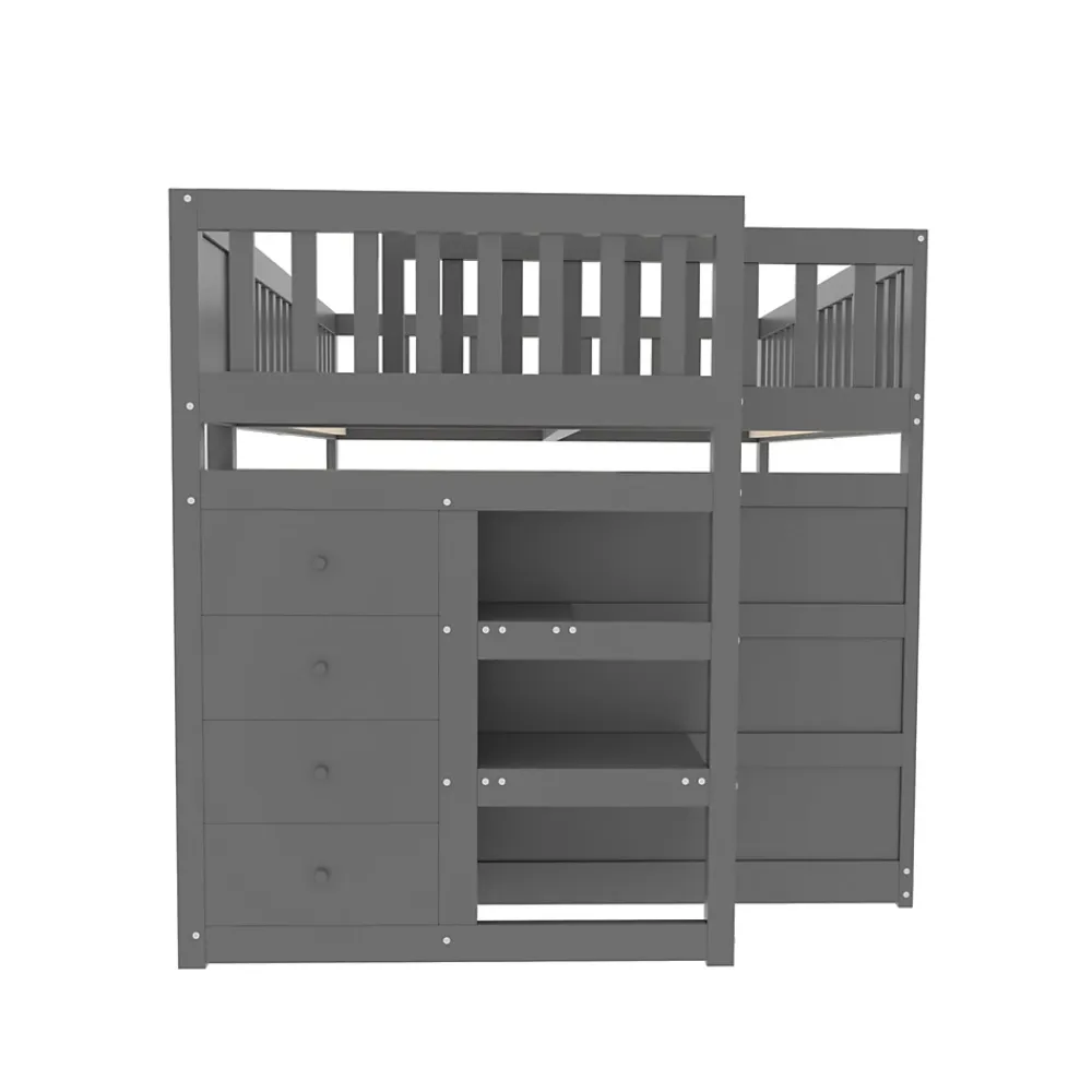 ProximaX Lit superposé bas Lit enfant 140 x 200 cm en bois avec compartiments de rangement ouverts et clôture, gris*Enfant Lit Enfant