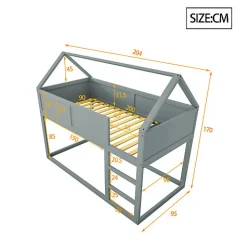 Lit superposé bas 90x200 cm en bois massif avec échelle pour enfant coloris gris><noscript><img width=