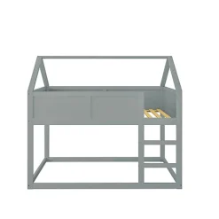 Lit superposé bas 90x200 cm en bois massif avec échelle pour enfant coloris gris><noscript><img width=