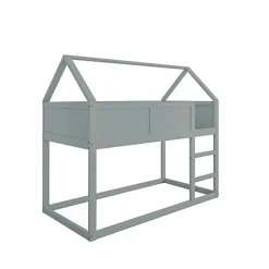 Lit superposé bas 90x200 cm en bois massif avec échelle pour enfant coloris gris><noscript><img width=