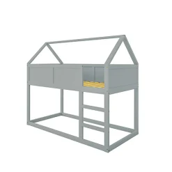Lit superposé bas 90x200 cm en bois massif avec échelle pour enfant coloris gris><noscript><img width=