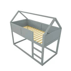 Lit superposé bas 90x200 cm en bois massif avec échelle pour enfant coloris gris><noscript><img width=