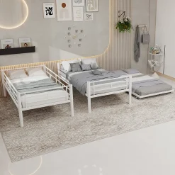 Okwish Lit Superposé Convertible 90x190 cm - Lit Enfant avec Échelle et Garde-Corps Silencieux , Fer - Sans Matelas - Blanc*Enfant Lit Enfant
