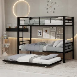 Lit Superposé Convertible 90x190 cm - Lit Enfant avec Échelle et Garde-Corps Silencieux , Fer - Sans Matelas - Noir>Okwish Best