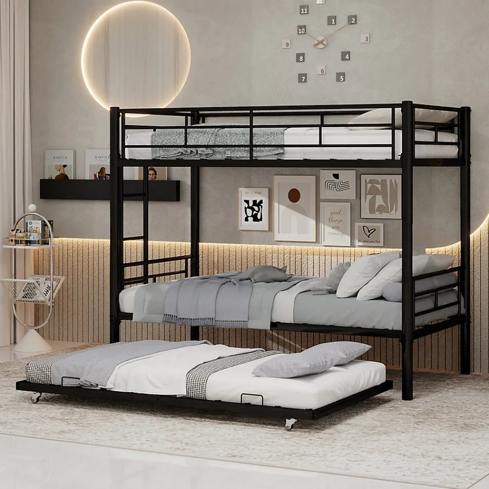 Lit Superposé Convertible 90x190 cm - Lit Enfant avec Échelle et Garde-Corps Silencieux , Fer - Sans Matelas - Noir>Okwish Best