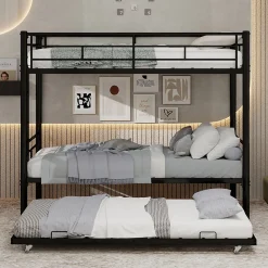Lit Superposé Convertible 90x190 cm - Lit Enfant avec Échelle et Garde-Corps Silencieux , Fer - Sans Matelas - Noir>Okwish Best