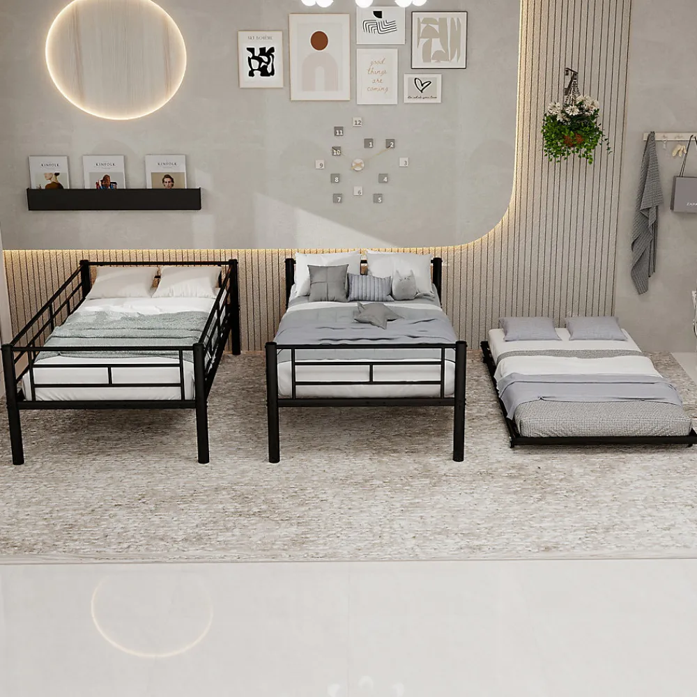 Lit Superposé Convertible 90x190 cm - Lit Enfant avec Échelle et Garde-Corps Silencieux , Fer - Sans Matelas - Noir>Okwish Best