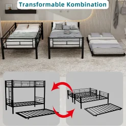 Lit Superposé Convertible 90x190 cm - Lit Enfant avec Échelle et Garde-Corps Silencieux , Fer - Sans Matelas - Noir><noscript><img width=
