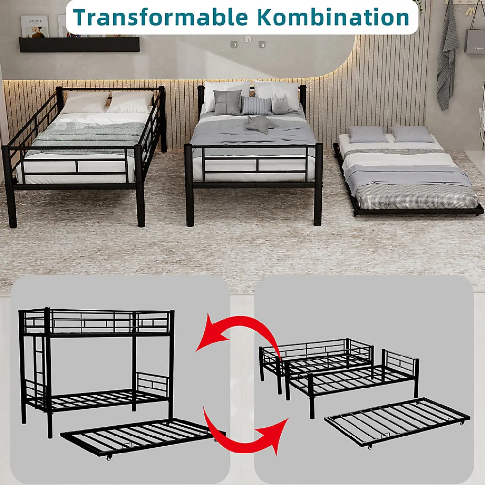 Lit Superposé Convertible 90x190 cm - Lit Enfant avec Échelle et Garde-Corps Silencieux , Fer - Sans Matelas - Noir>Okwish Best