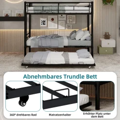 Lit Superposé Convertible 90x190 cm - Lit Enfant avec Échelle et Garde-Corps Silencieux , Fer - Sans Matelas - Noir><noscript><img width=