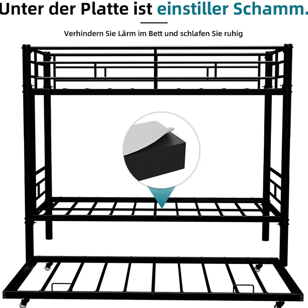 Lit Superposé Convertible 90x190 cm - Lit Enfant avec Échelle et Garde-Corps Silencieux , Fer - Sans Matelas - Noir>Okwish Best
