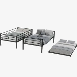 Lit Superposé Convertible 90x190 cm - Lit Enfant avec Échelle et Garde-Corps Silencieux , Fer - Sans Matelas - Noir><noscript><img width=