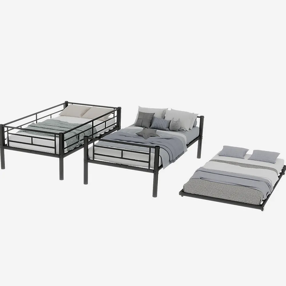 Lit Superposé Convertible 90x190 cm - Lit Enfant avec Échelle et Garde-Corps Silencieux , Fer - Sans Matelas - Noir>Okwish Best