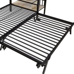Seyakany Lit superposé en fer 90 x 200 cm et 180 x 200 cm, lit gigogne multifonctionnel, sac en tissu, escaliers de rangement, noir*Enfant Lit Enfant