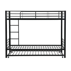 Lit superposé en métal, adapté enfants et ados, avec lit gigogne, 4 barrières, noir, 90x200cm, 90x190cm><noscript><img width=