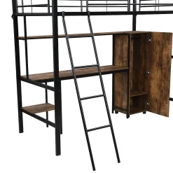 Simple Life Lit superposé en métal avec bureau et armoire, étagères, échelle 4 marches, noir, 90x200cm*Enfant Lit Enfant